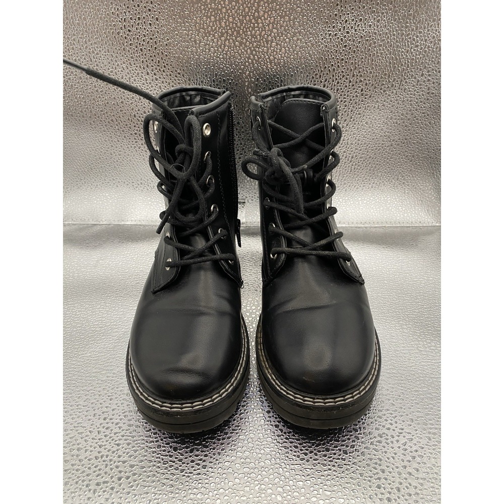 MIA Girls Black Lace-Up Zip Combat Comfort Ankle Boots Size 2‎